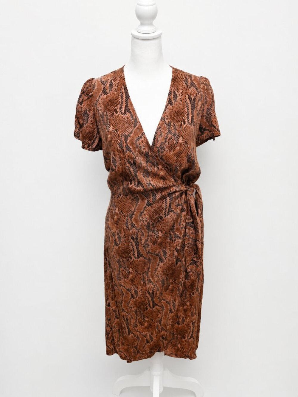 Express Rust Brown Snakeskin Print Wrap Dress Women’s Small Tie Waist